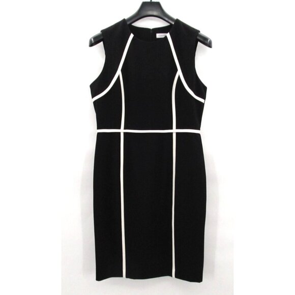 Calvin Klein Black White Piped Sheath Dress Womens Sz 10 Mod Minimalist - Picture 1 of 13